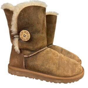 Ugg Bailey Button II Womens Brown Sherpa Wool Lined Winter Boots Sheepskin sz 6